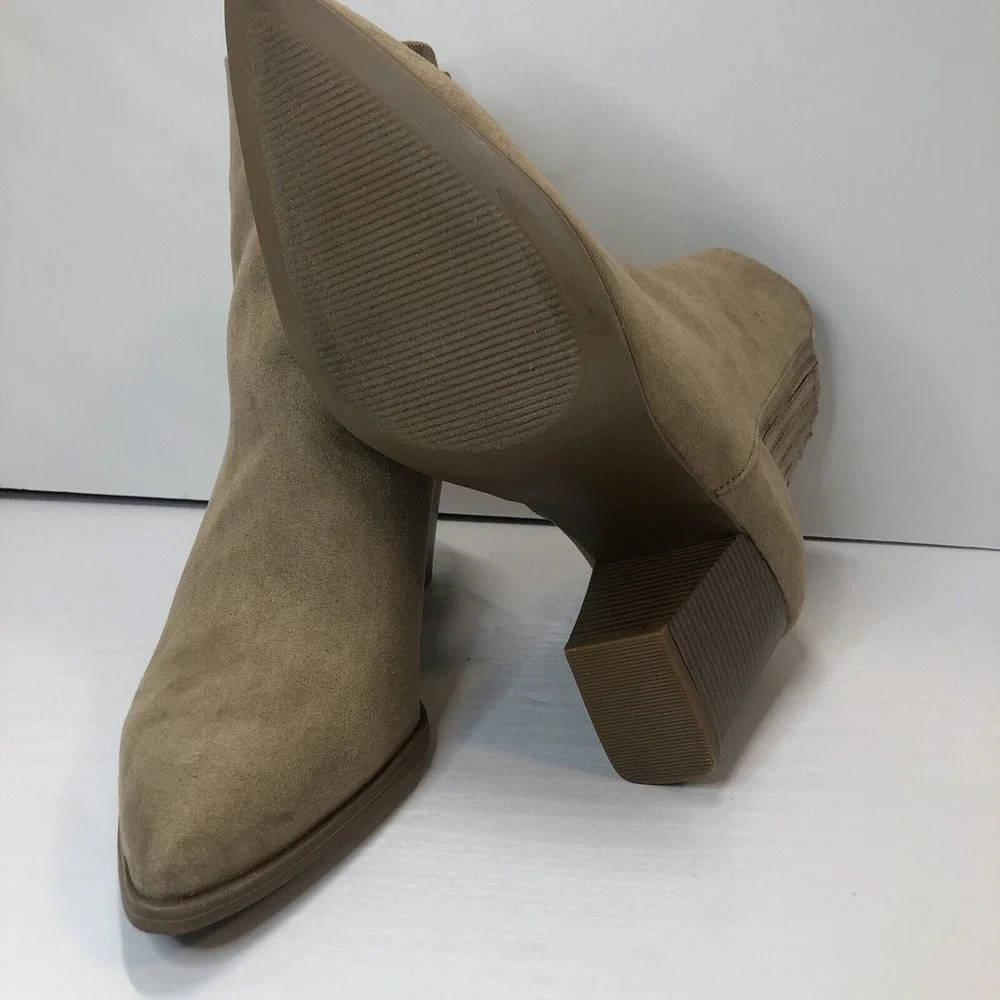 JustFab Ankle Booties‎ Boots Women Size 9 Tan Stacked Heel Zip Tan Faux Suede